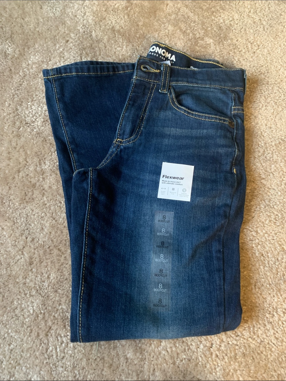 Sonoma Flexwear Girls Dark Blue Jeans Bootcut Size 8 NWT Adjustable Waist